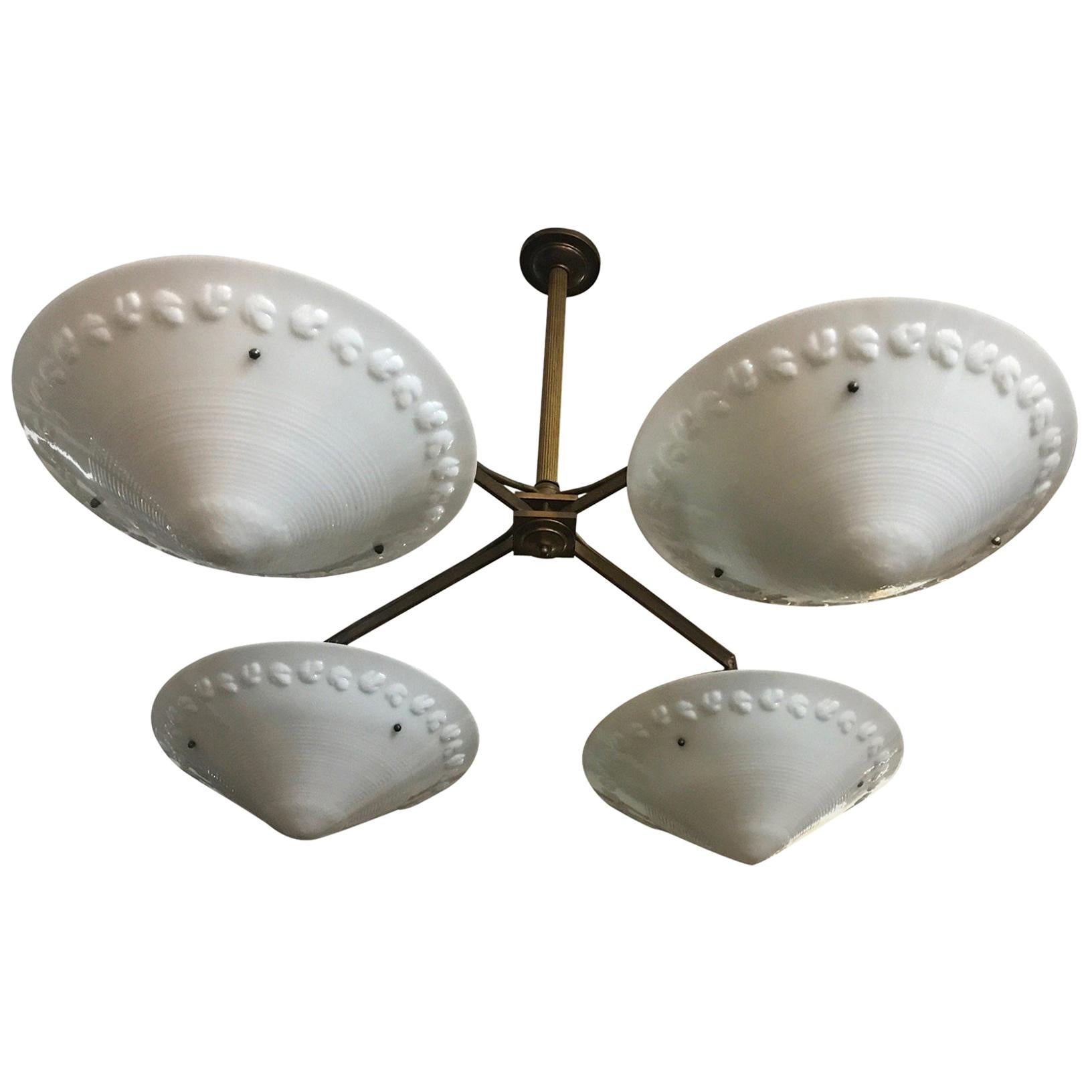 Italian Brass and Glass Light Fixture For Sale