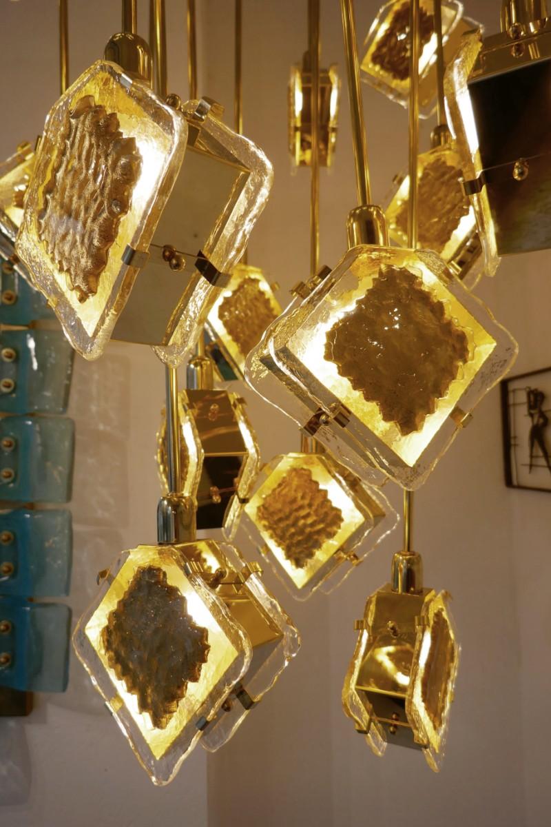 Italian brass and glass long chandelier.