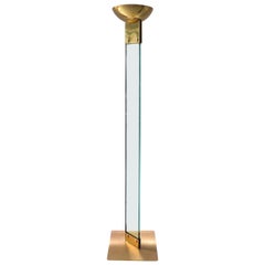 Lampadaire torchère italienne en laiton et verre Mid Century