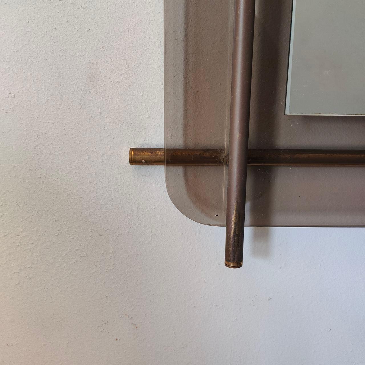 Late 20th Century Italian brass and glass mirror by Renato Zevi for Metalarte, 1970s For Sale
