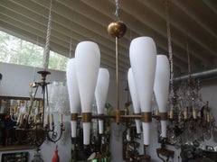 Italian Brass and Glass Modernist Chandelier-Fontana Arte Style