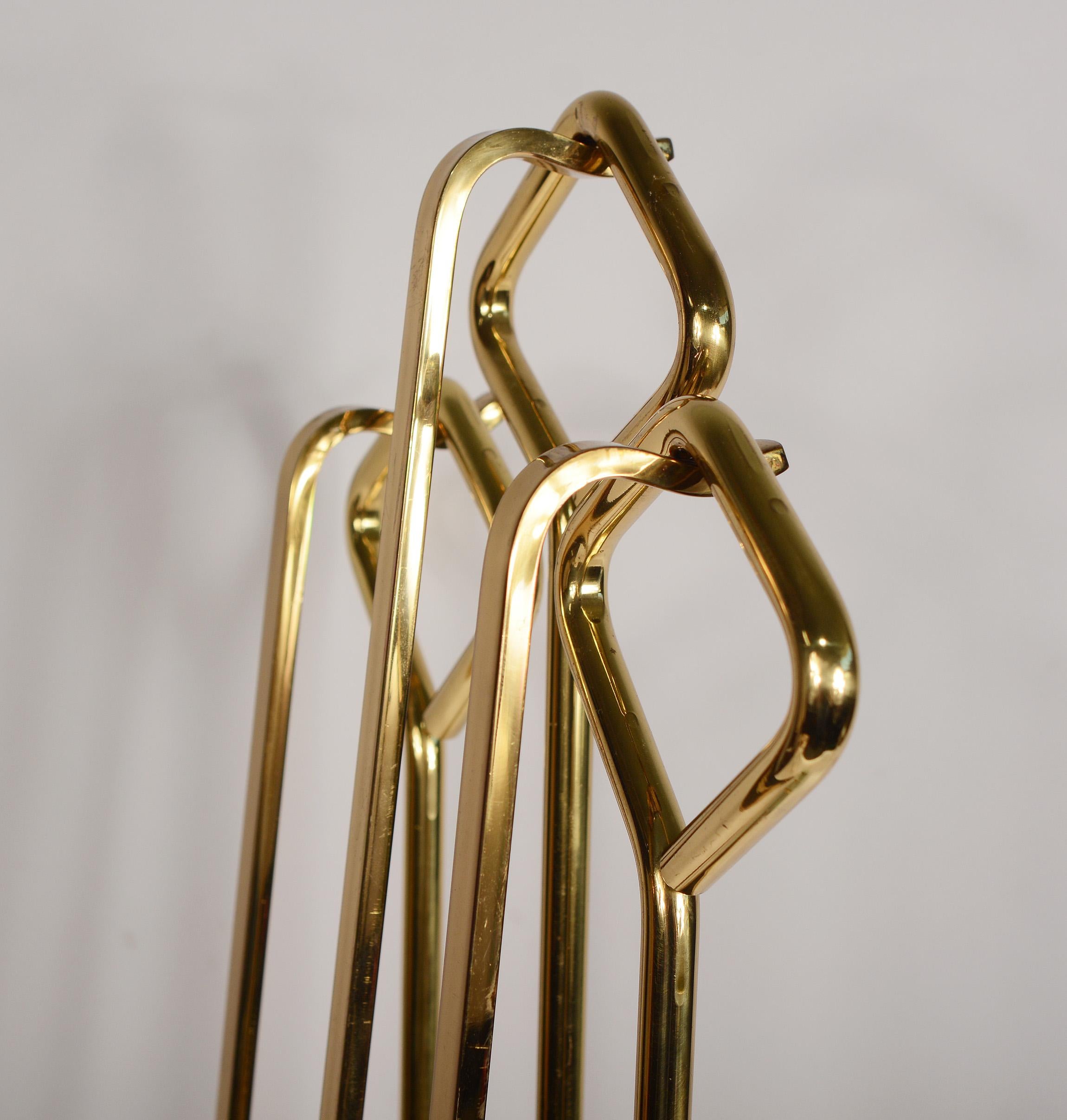 Italian Brass and Glass Modernist Fireplace Tools In Good Condition In San Mateo, CA