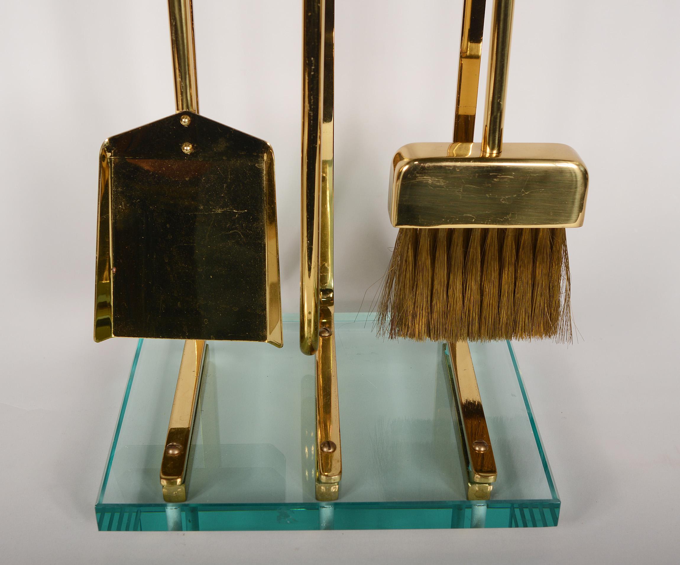 Italian Brass and Glass Modernist Fireplace Tools 2