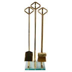 Italian Brass and Glass Modernist Fireplace Tools