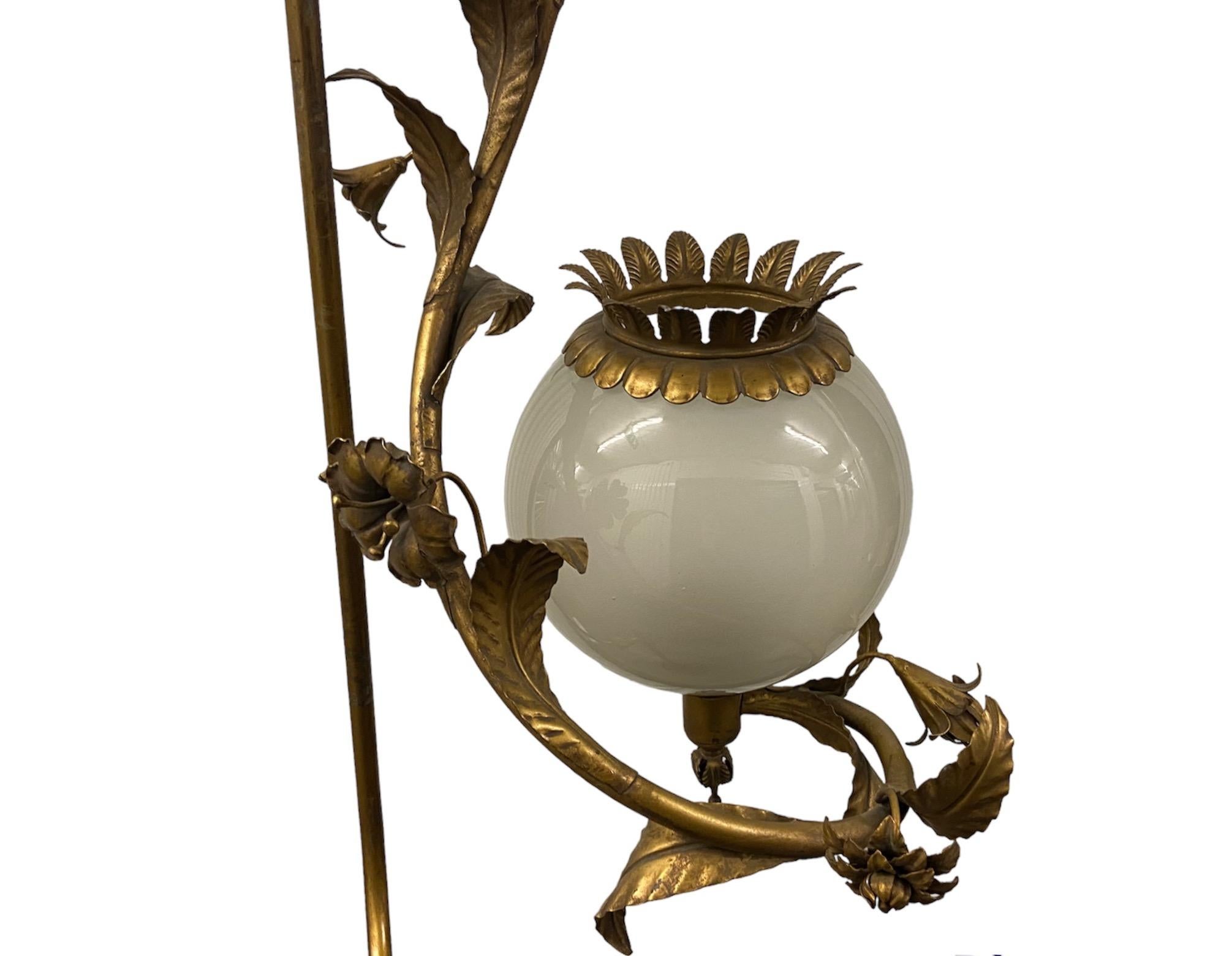 Italian brass and glass ornate floor lamp 1920's to 50's In Good Condition In London, GB