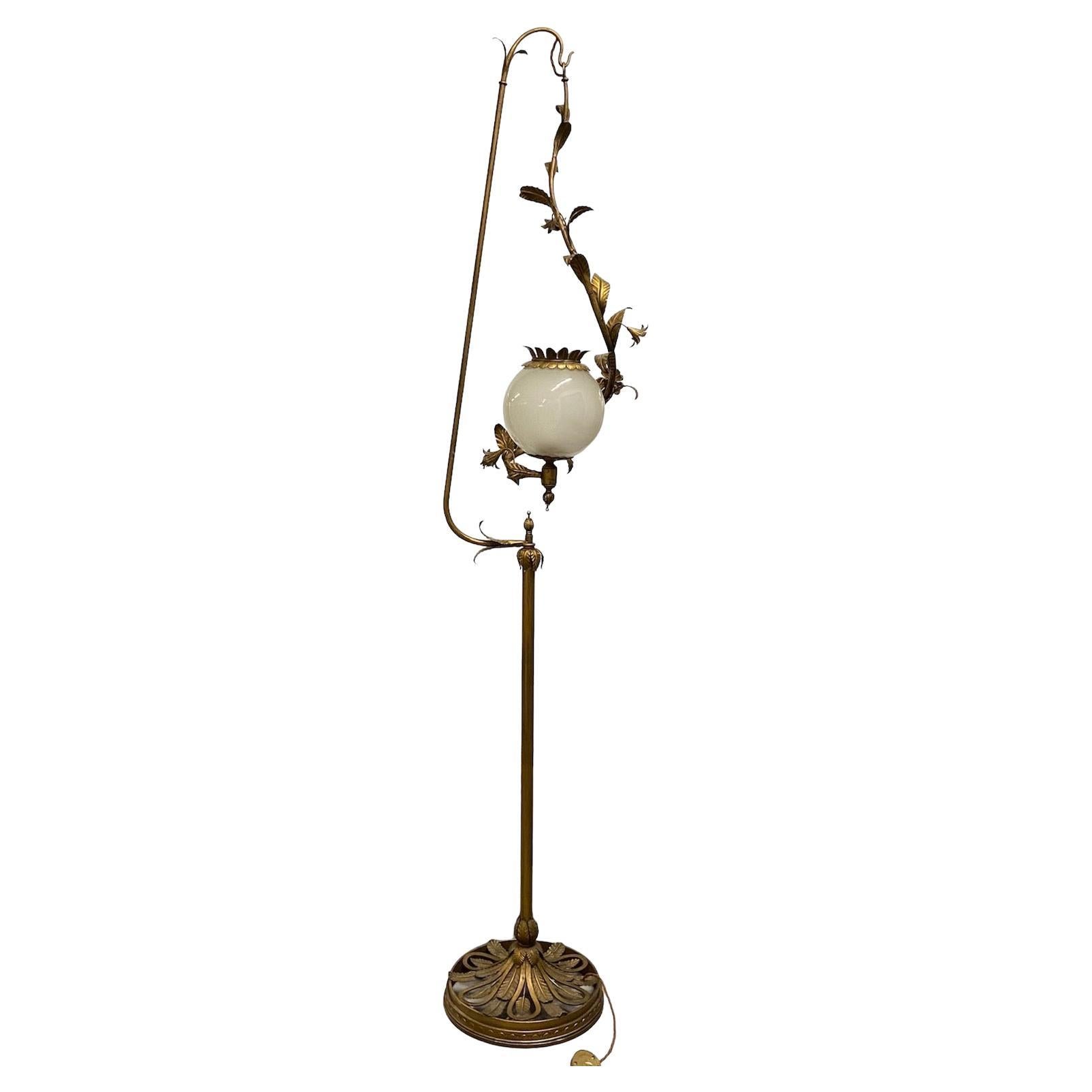 Italian brass and glass ornate floor lamp 1920's to 50's 2