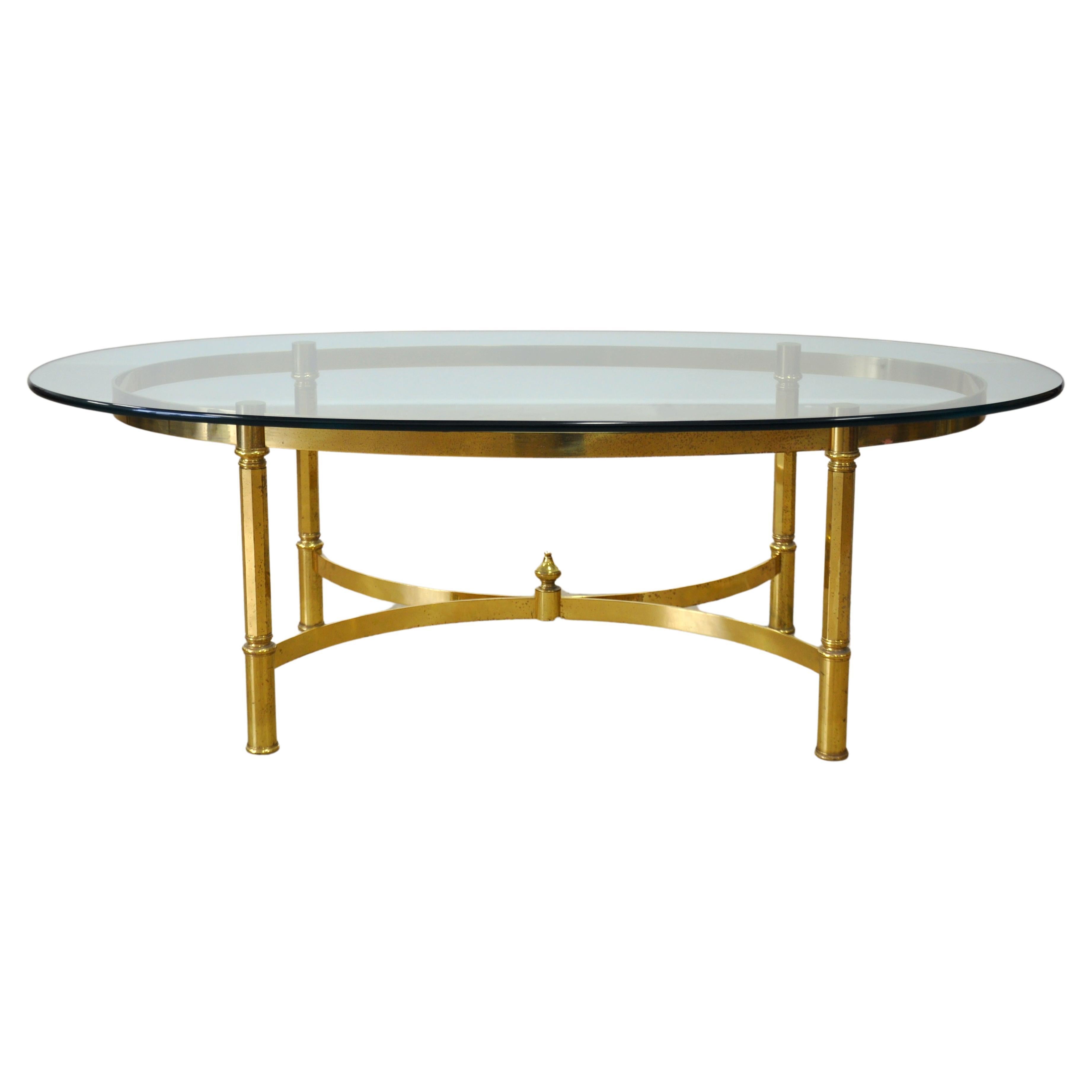 Italian Brass and Glass Oval Coffee Table For Sale at 1stDibs