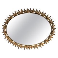 Vintage Italian Brass and Mirror Oval Vanity Tray