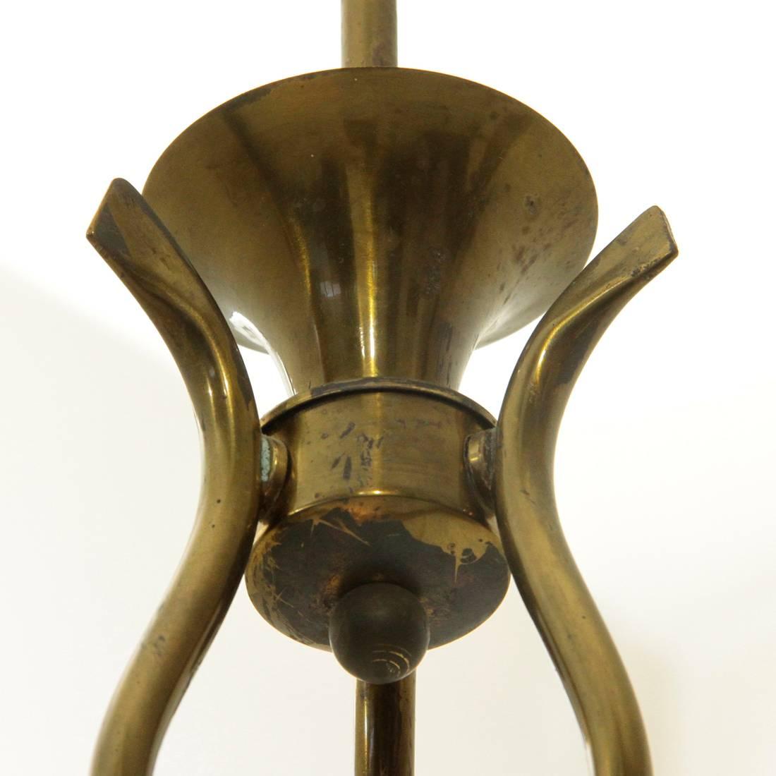 Mid-Century Modern Italian Brass and Glass Pendant Lamp, 1940s