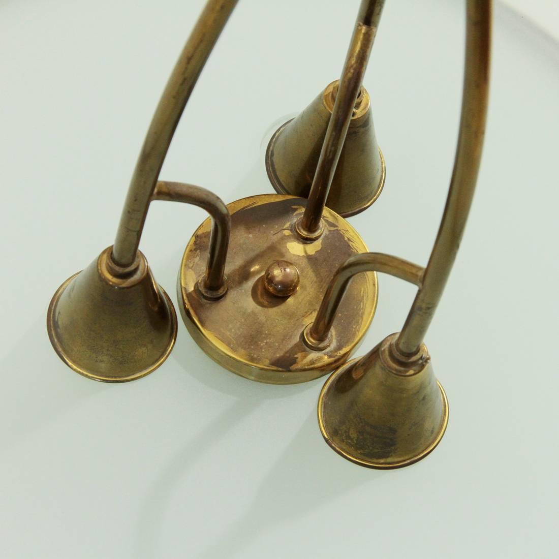 Italian Brass and Glass Pendant Lamp, 1940s In Good Condition In Savona, IT