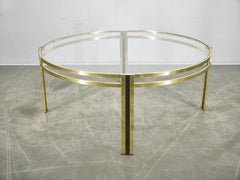 Italian Brass and Glass Round Coffee Table, 1970s