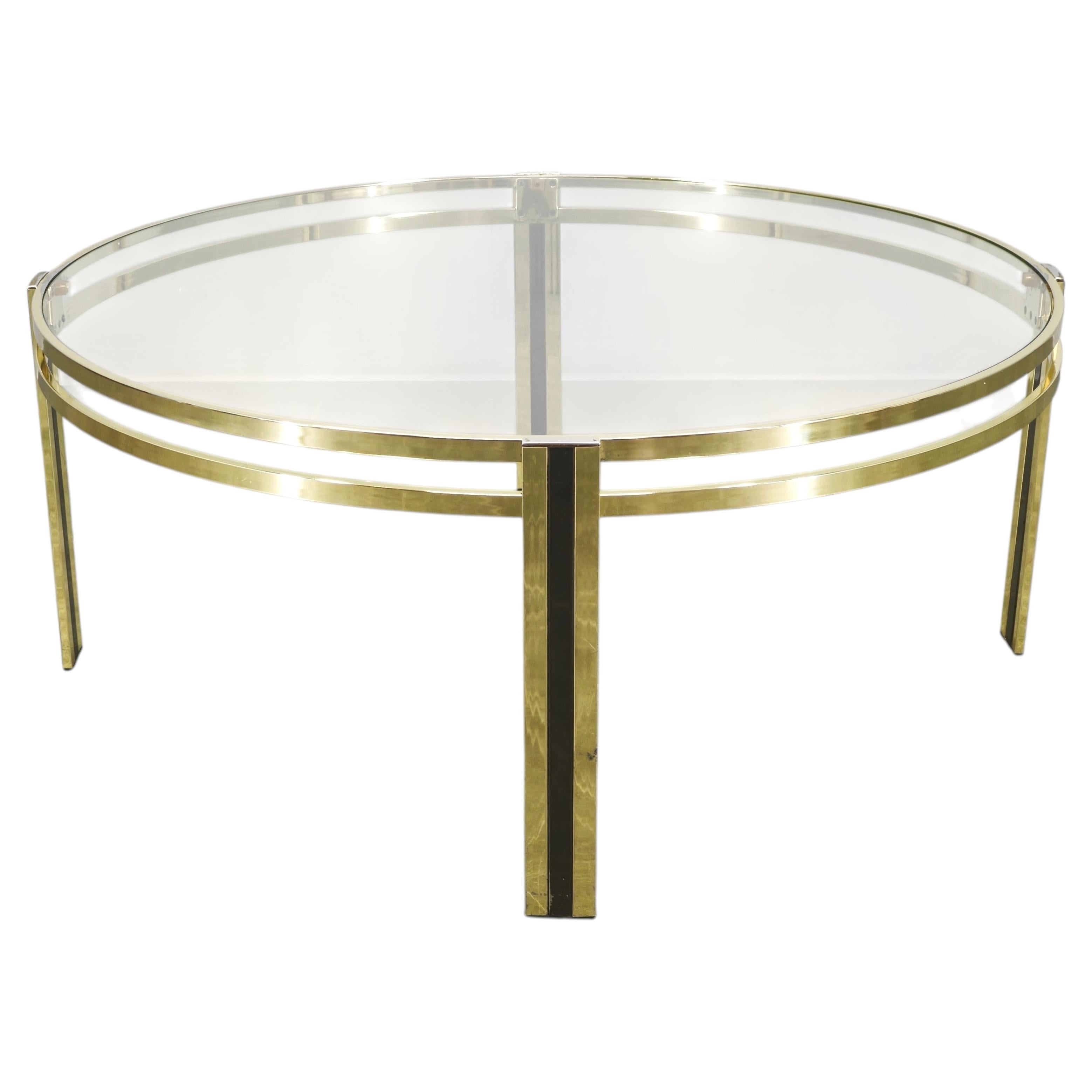 Italian Brass and Glass Round Coffee Table, 1970s