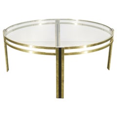 Italian Brass and Glass Round Coffee Table, 1970s
