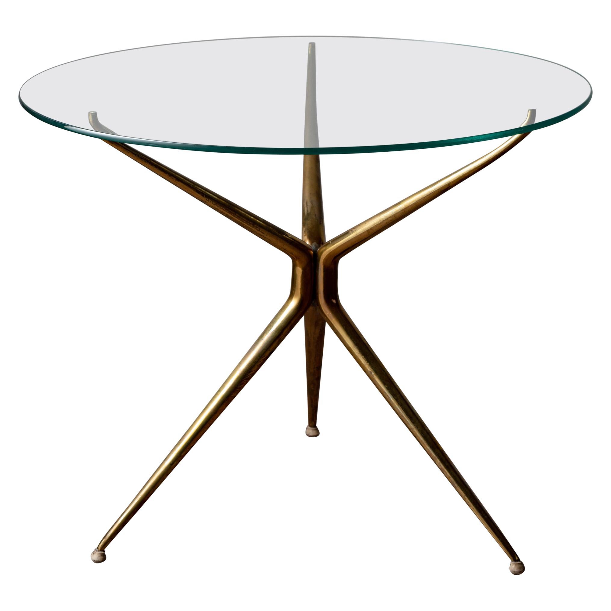 Glass and Brass Neo Classical Side Table with X Base Stretcher at 1stDibs