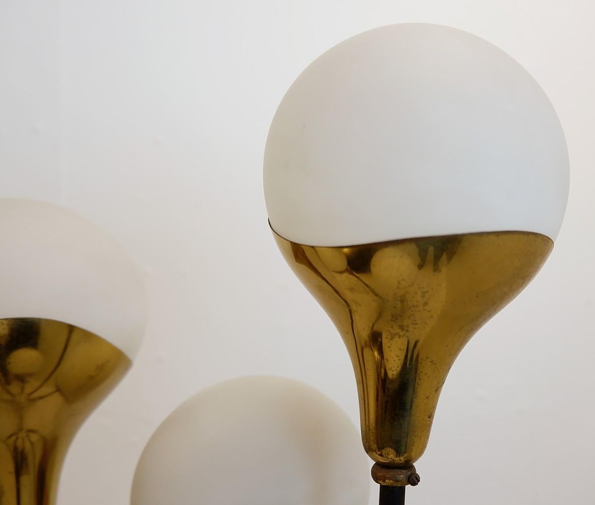 Italian Brass and Glass Six Globes Floor Lamp Stilnovo Style For Sale 9
