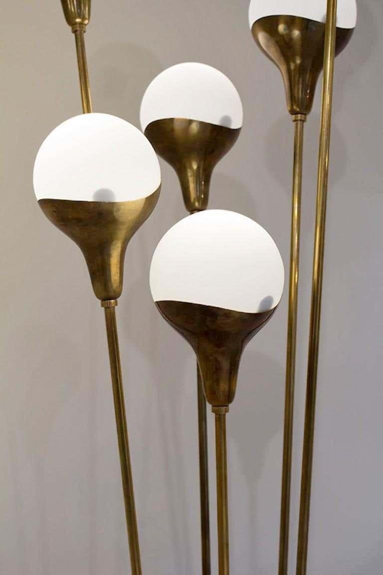Contemporary Italian Brass and Glass Six Globes Floor Lamp Stilnovo Style For Sale
