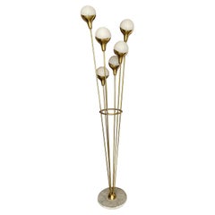 Antique Italian Brass and Glass Six Globes Floor Lamp Stilnovo Style