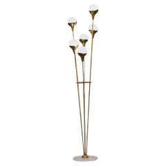 Italian Brass and Glass Six Globes Floor Lamp Stilnovo Style