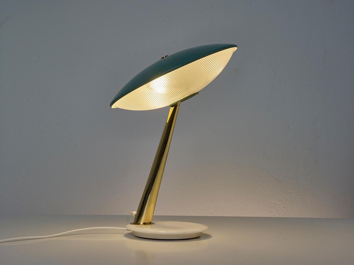 Mid-20th Century Italian Brass and Glass Table Lamp by Giuseppe Ostuni for Oluce, 1950