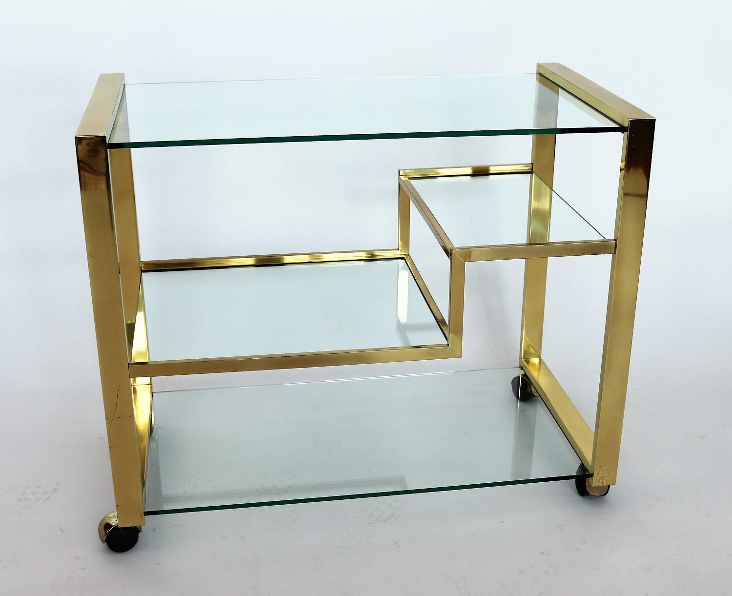 Italian Brass and Glass Bar Trolley or Cart in the Hollywood Regency Style, 1970 9