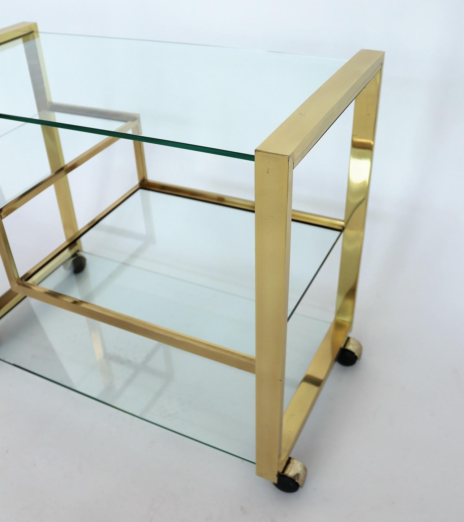 Late 20th Century Italian Brass and Glass Bar Trolley or Cart in the Hollywood Regency Style, 1970