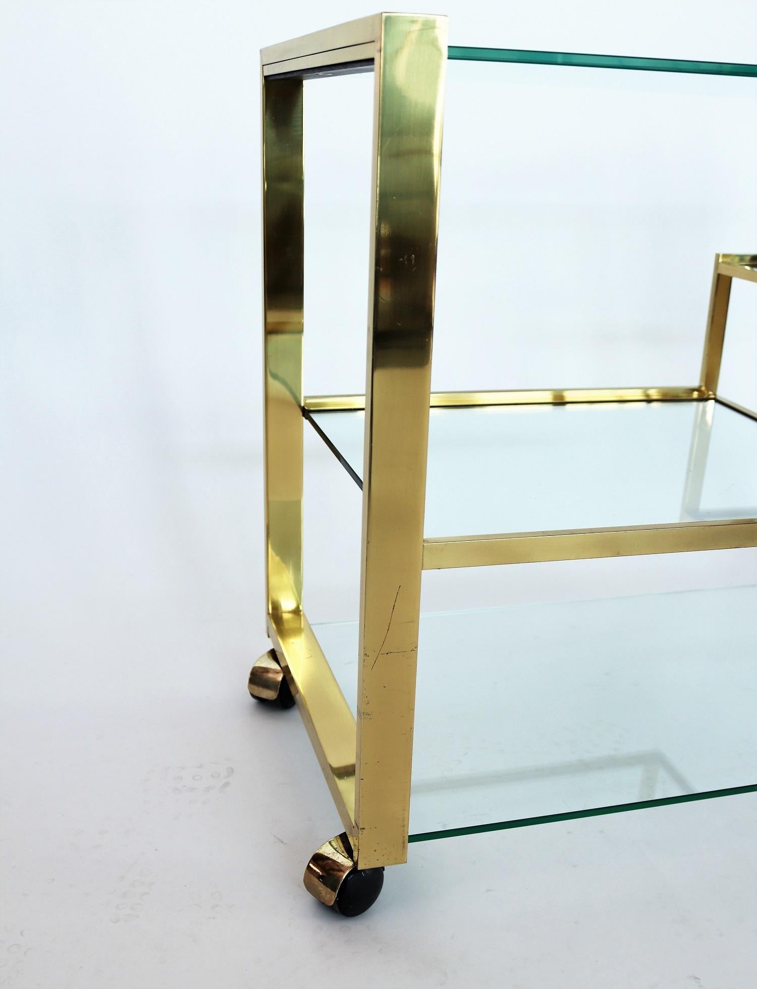 Italian Brass and Glass Bar Trolley or Cart in the Hollywood Regency Style, 1970 2