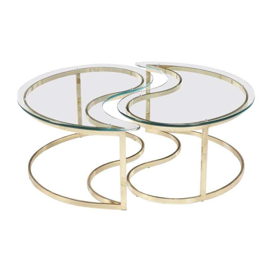 Italian Brass and Glass Yin Tang Coffee Table For Sale