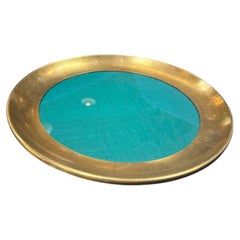 Italian Brass and Green Glass Decorative Catchall Tray, 1970s