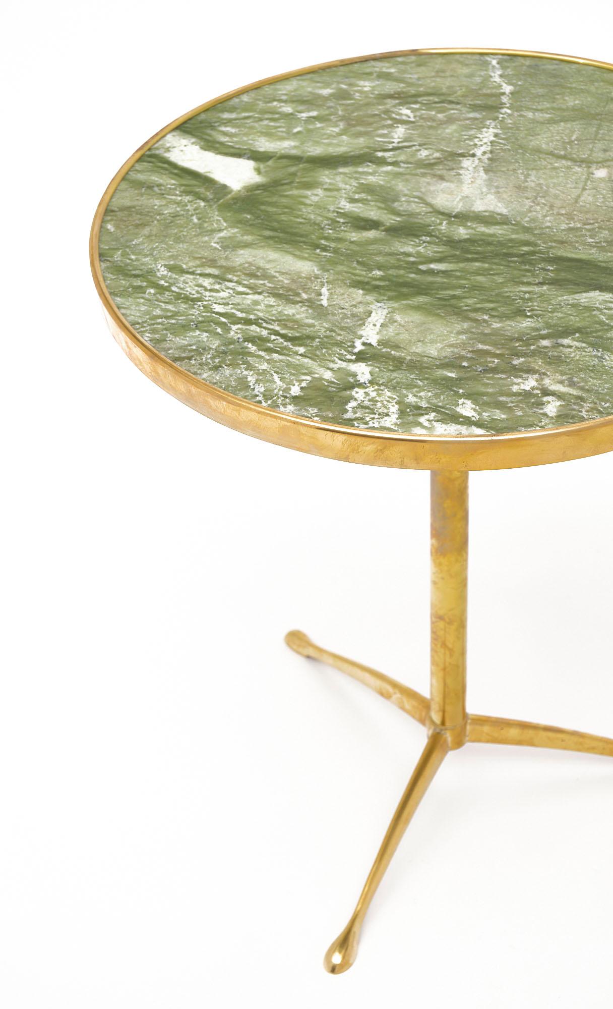 Modern Italian Brass and Green Marble Side Tables