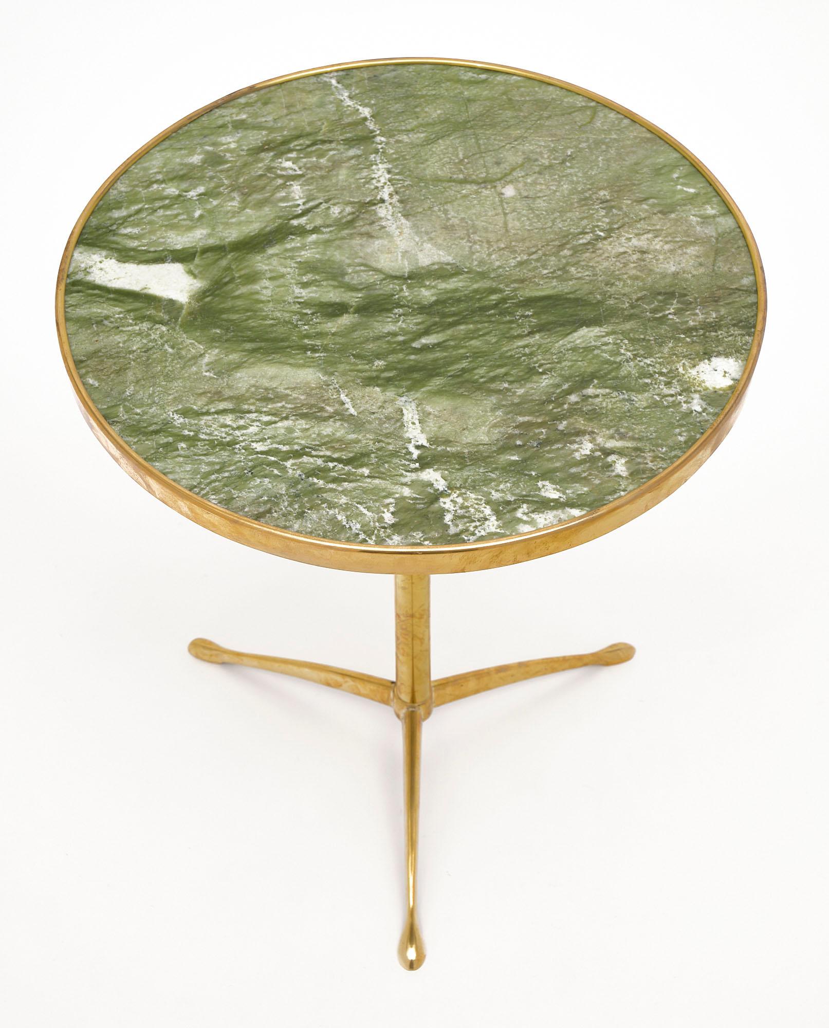 Late 20th Century Italian Brass and Green Marble Side Tables