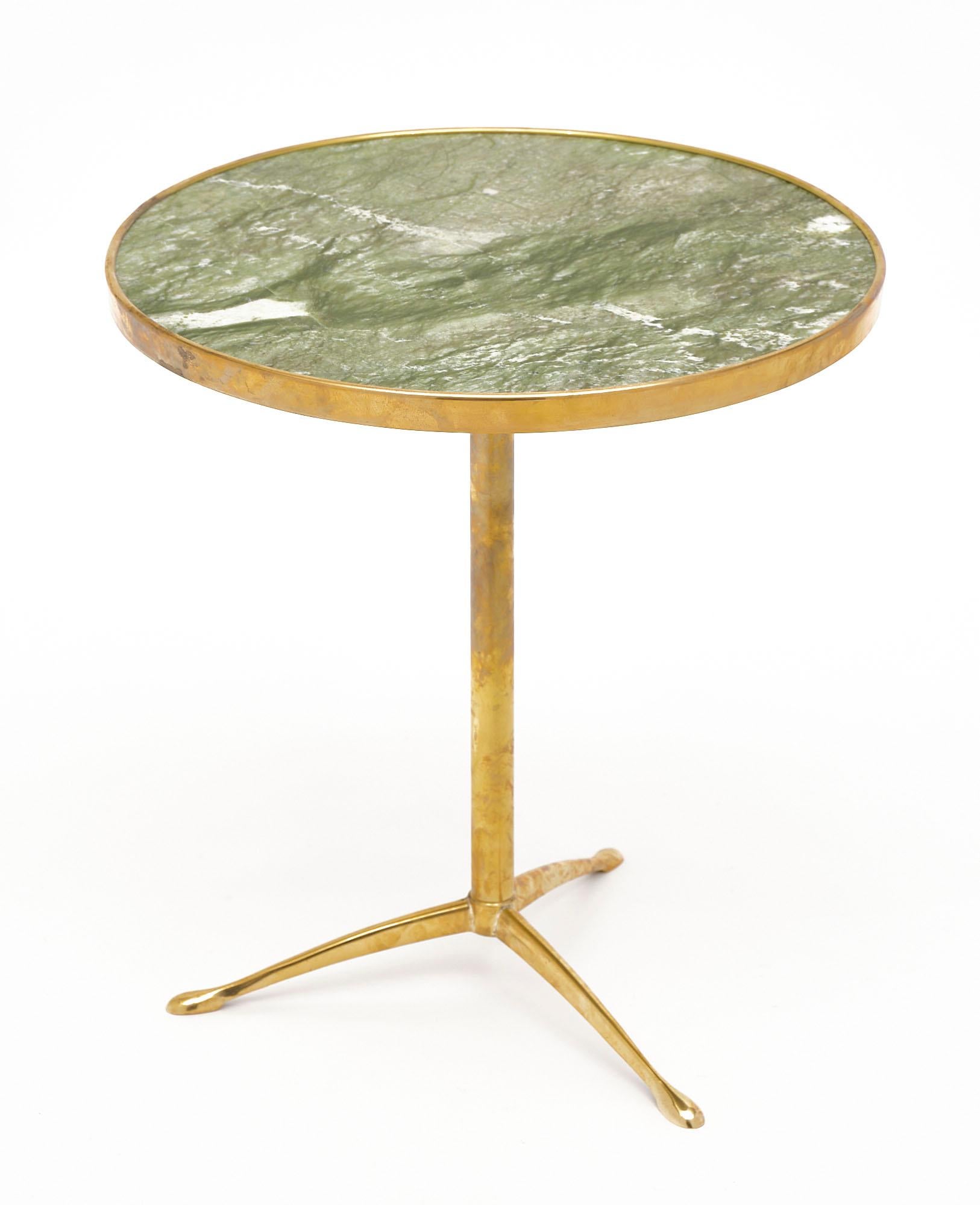 Italian Brass and Green Marble Side Tables 1