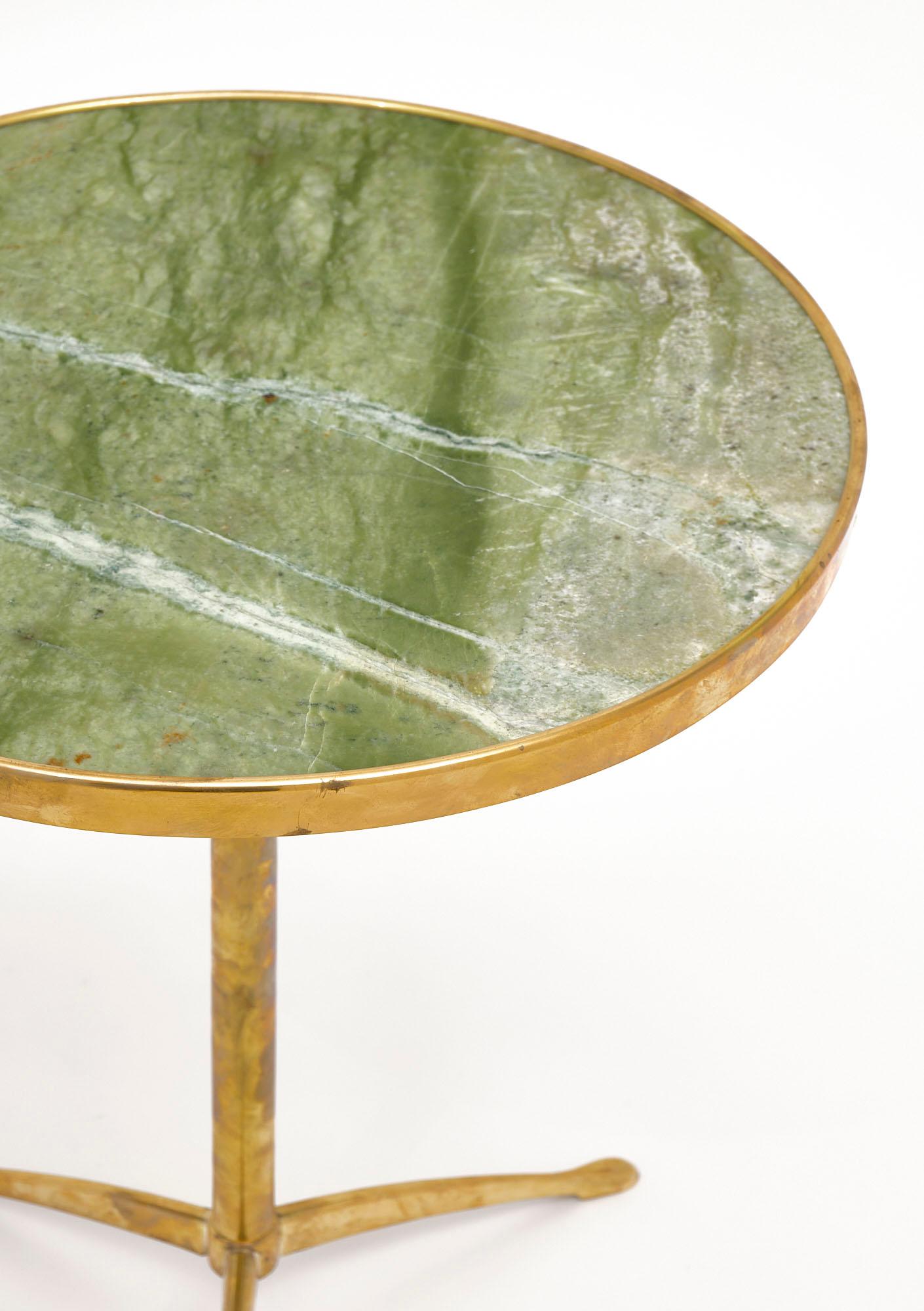 Italian Brass and Green Marble Side Tables 2