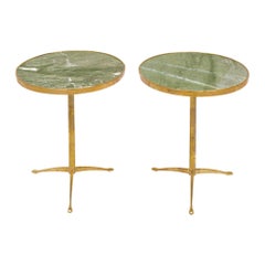 Italian Brass and Green Marble Side Tables