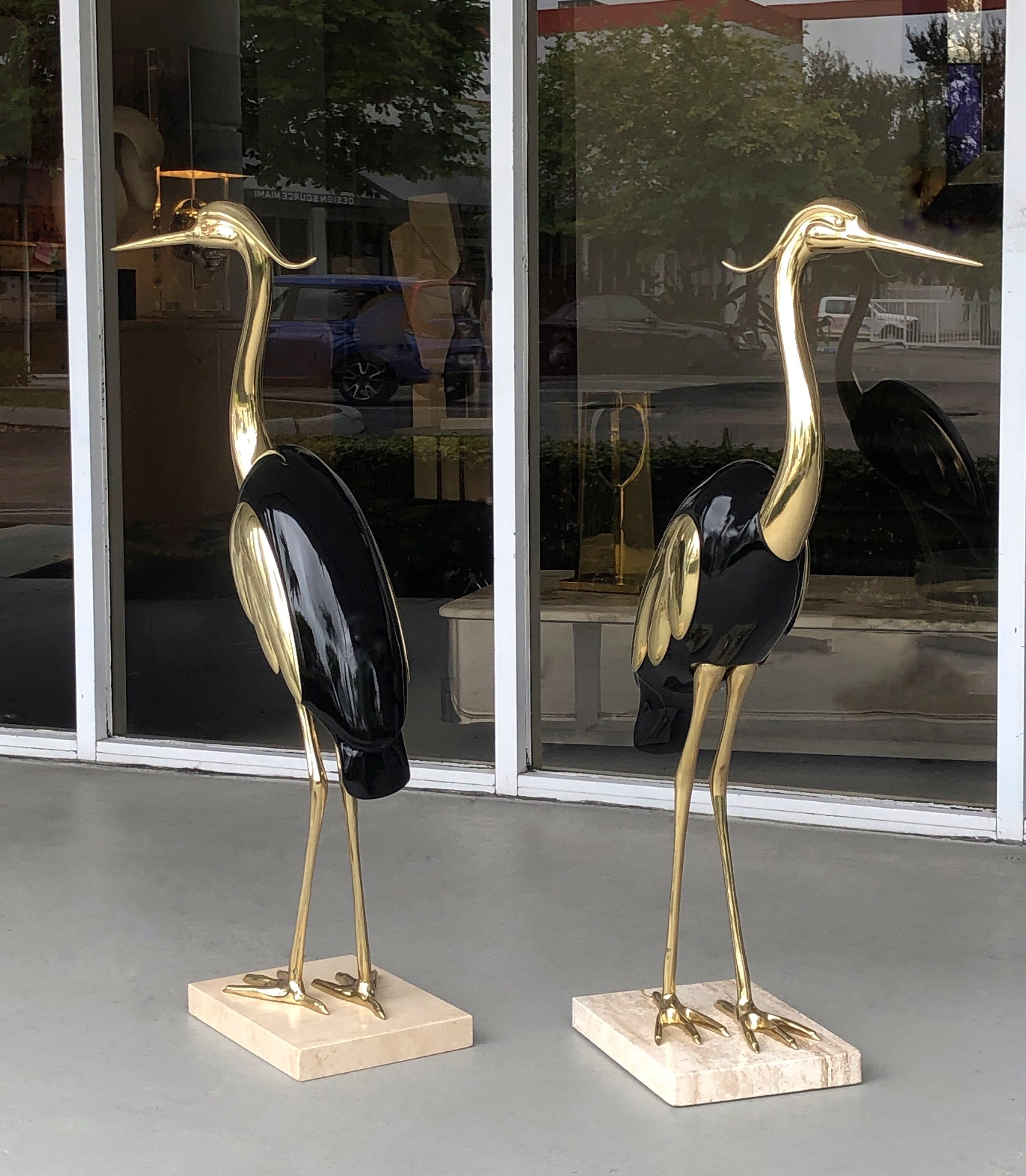Italian Brass and Lacquer Pair of Life-Size Bird Sculpture In Good Condition In Miami, FL