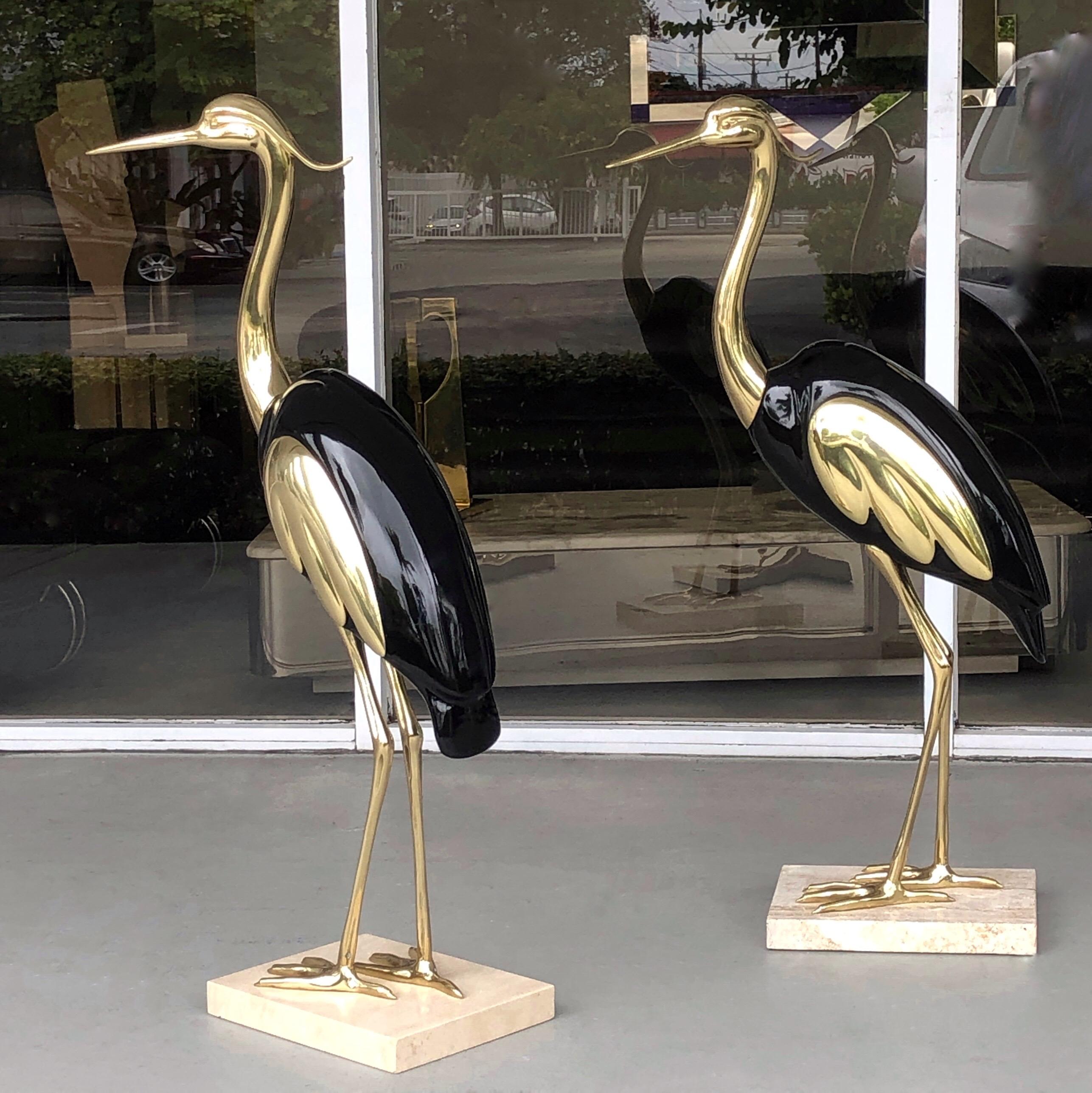 Late 20th Century Italian Brass and Lacquer Pair of Life-Size Bird Sculpture
