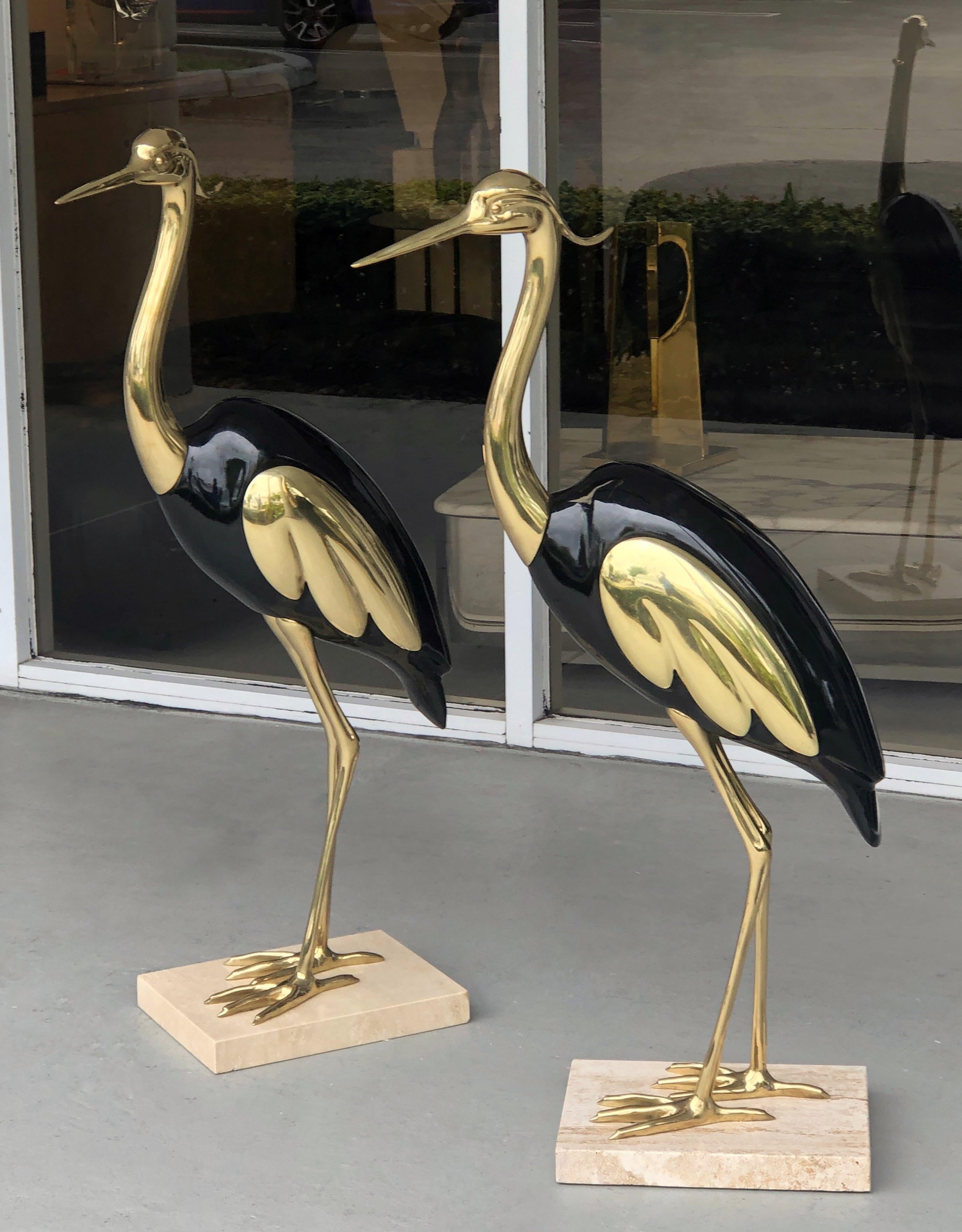 Italian Brass and Lacquer Pair of Life-Size Bird Sculpture 1