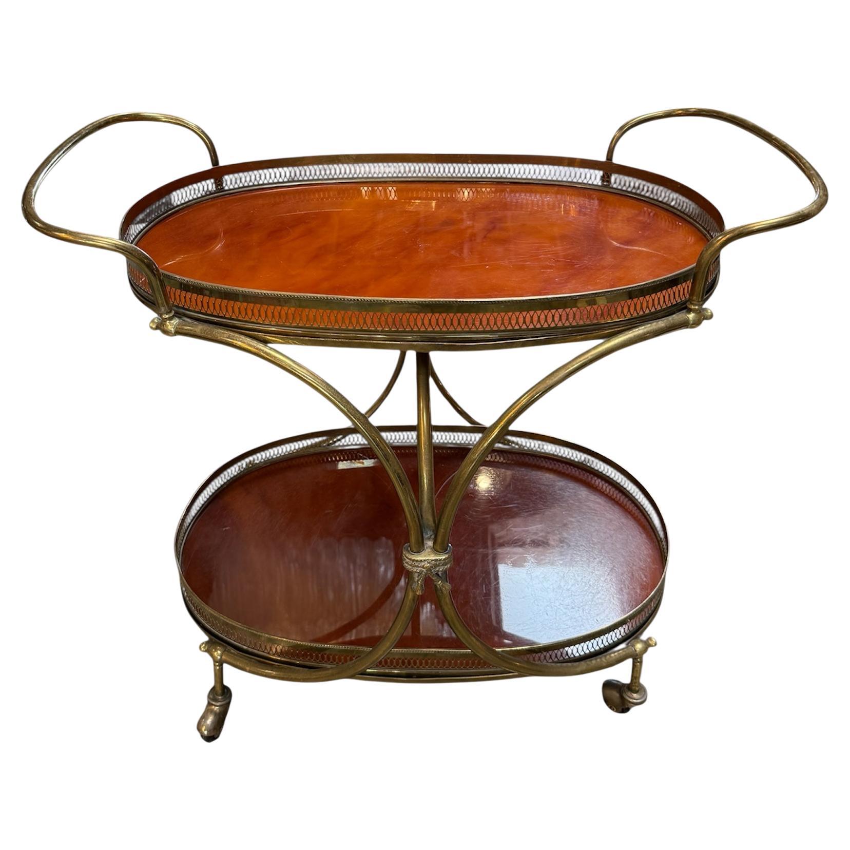 Italian Brass and Lacquered Bar Cart, 1950s
