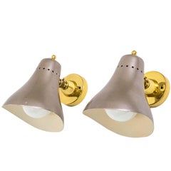 Italian Brass and Lacquered Cone Sconces, 1950s