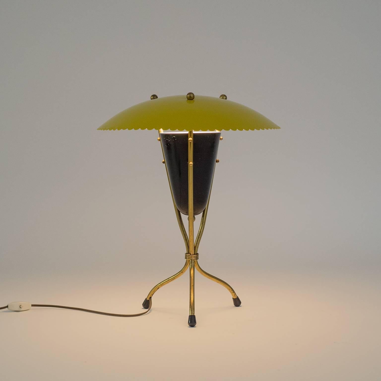 Italian Brass and Lacquered Tripod Table Lamp, 1950s 5