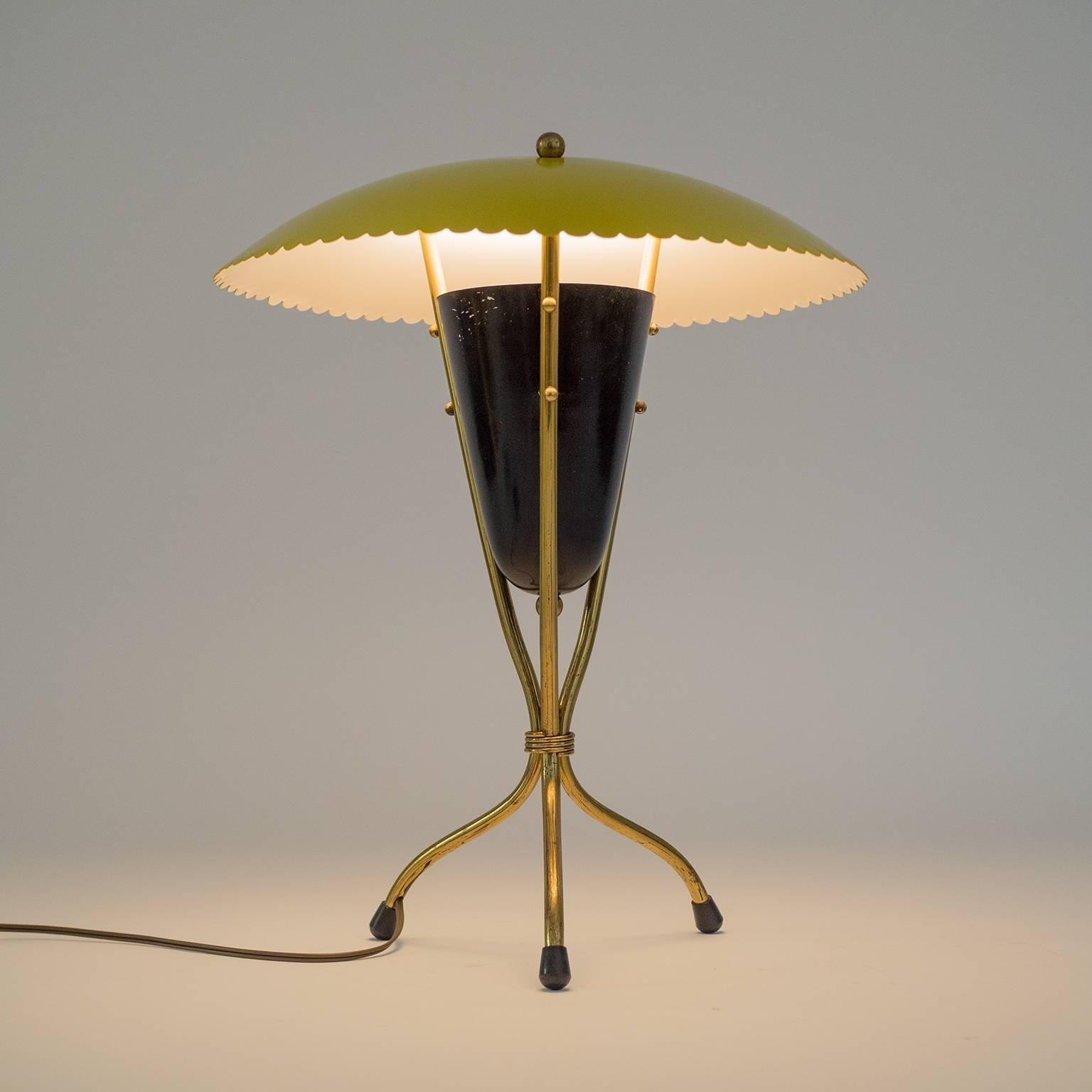 Italian Brass and Lacquered Tripod Table Lamp, 1950s 6