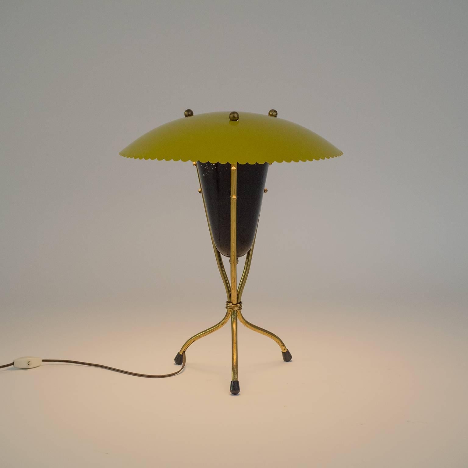 Italian Brass and Lacquered Tripod Table Lamp, 1950s 7