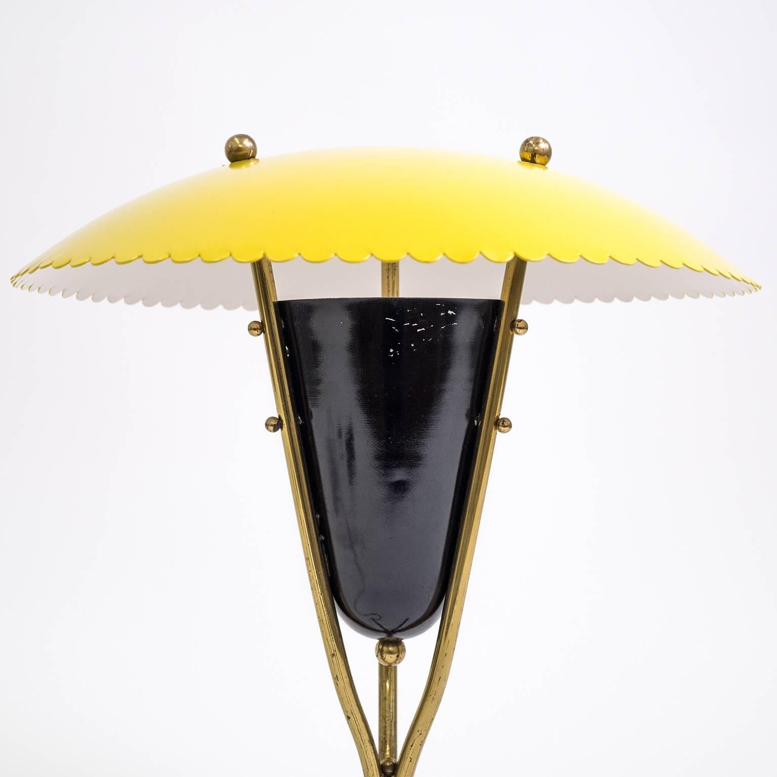 Italian Brass and Lacquered Tripod Table Lamp, 1950s 1