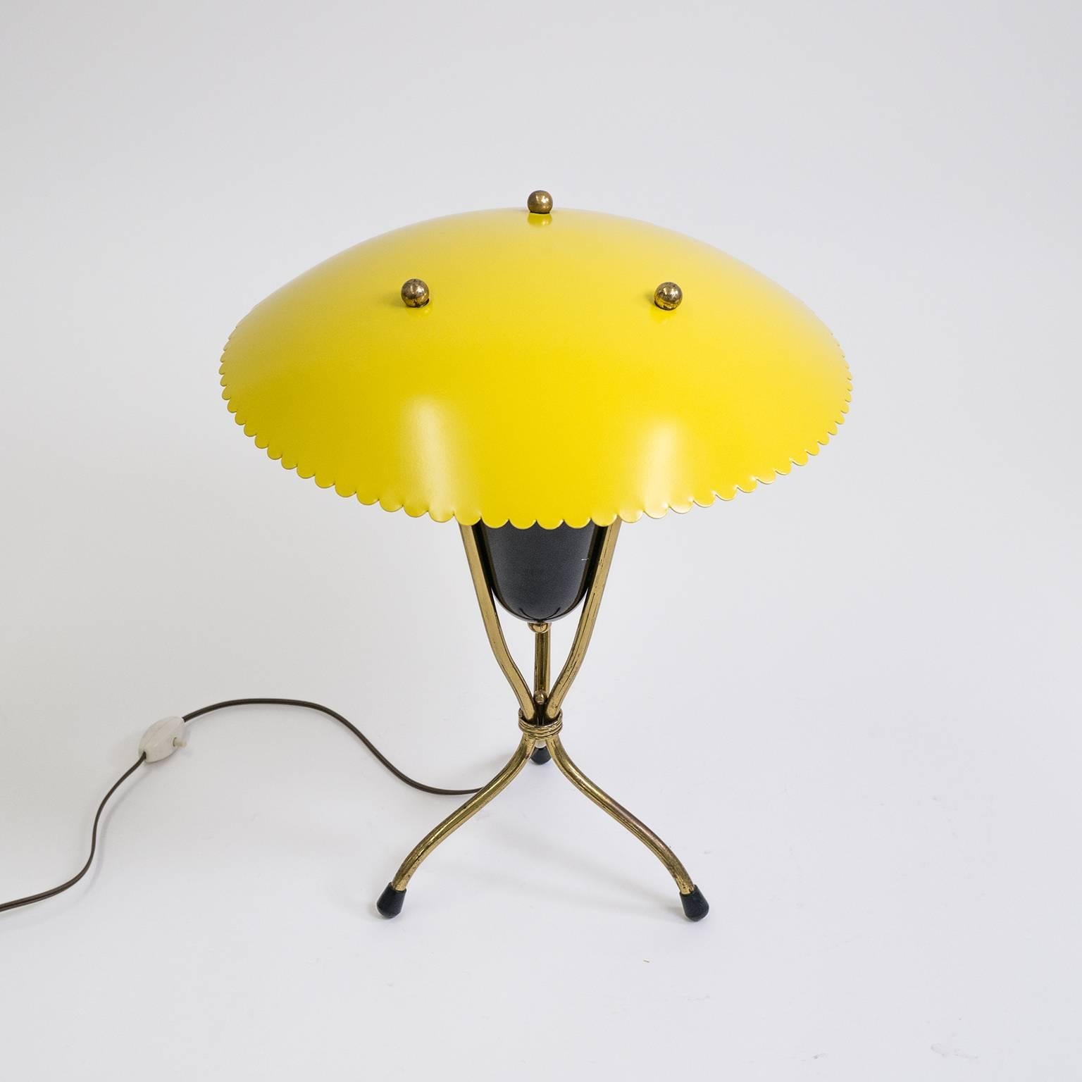 Italian Brass and Lacquered Tripod Table Lamp, 1950s 2