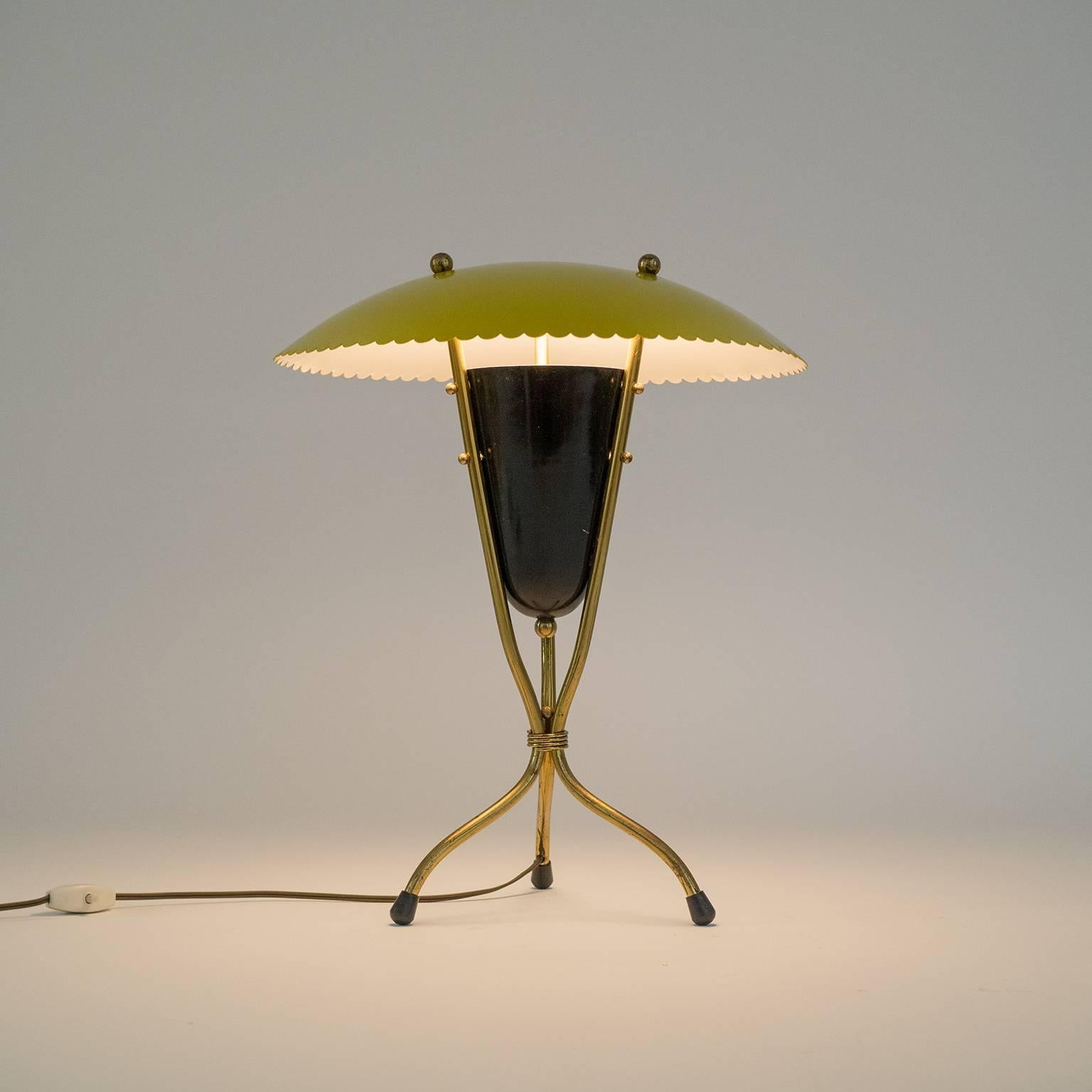 Italian Brass and Lacquered Tripod Table Lamp, 1950s 4