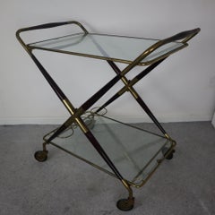 Italian Brass and Lacquered with tray Bar Cart by Cesare Lacca, 1950s