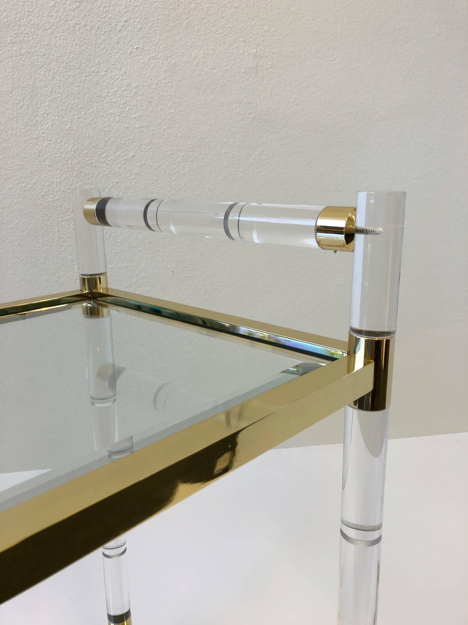 Hollywood Regency Italian Brass and Lucite Bar Cart in the Manner of Charles Hollis Jones