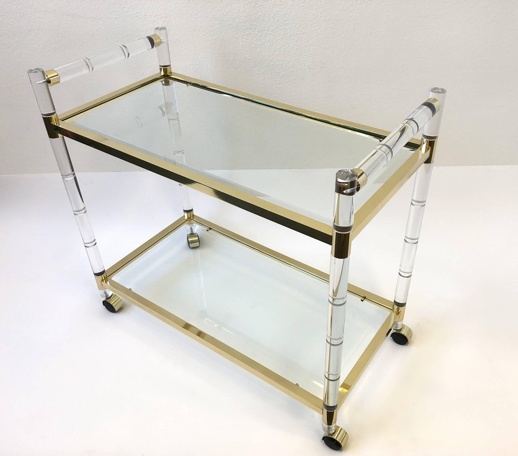 Italian Brass and Lucite Bar Cart in the Manner of Charles Hollis Jones 2