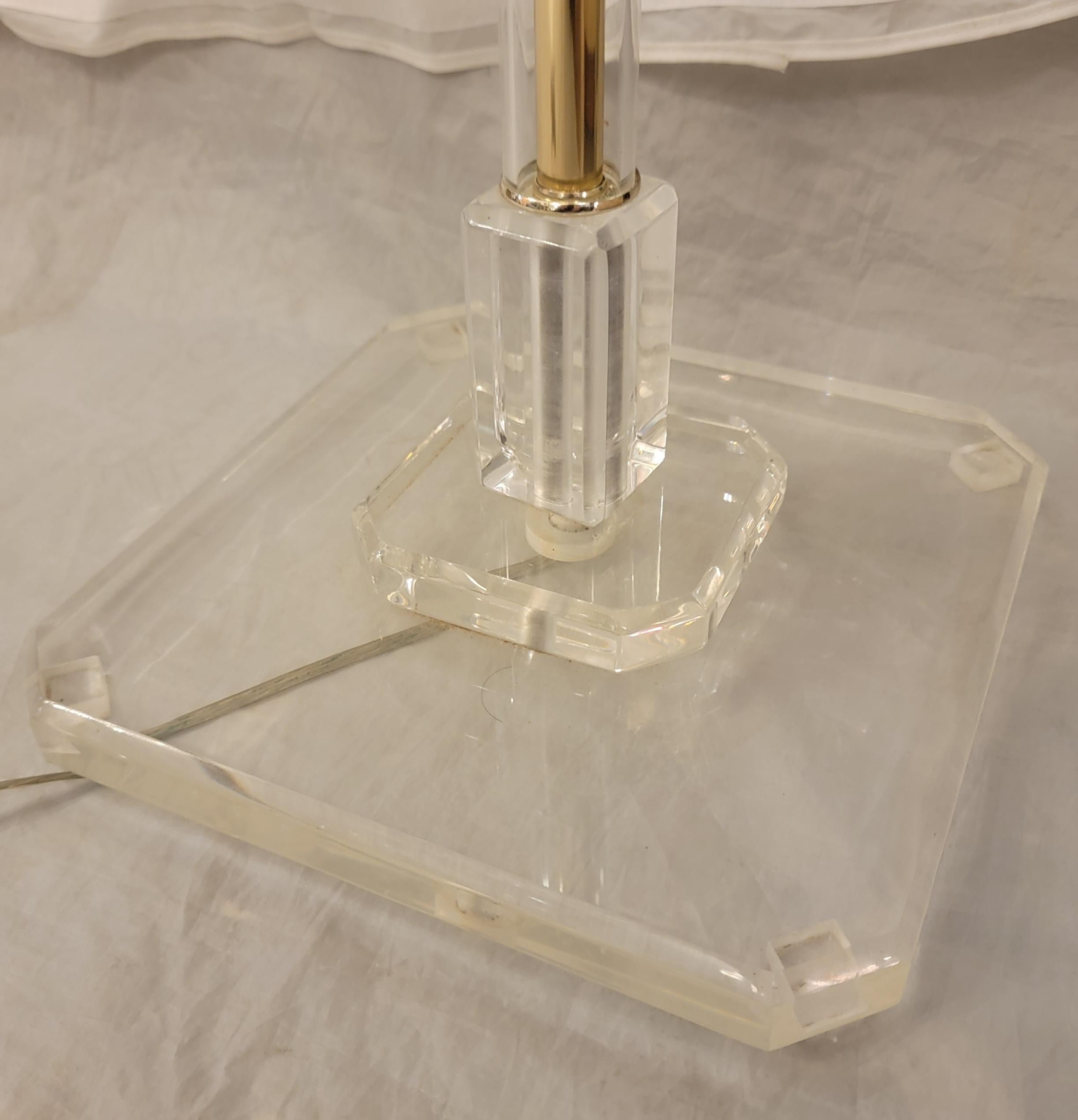 Modern Italian Brass and Lucite Floor Lamp With Table Attached For Sale
