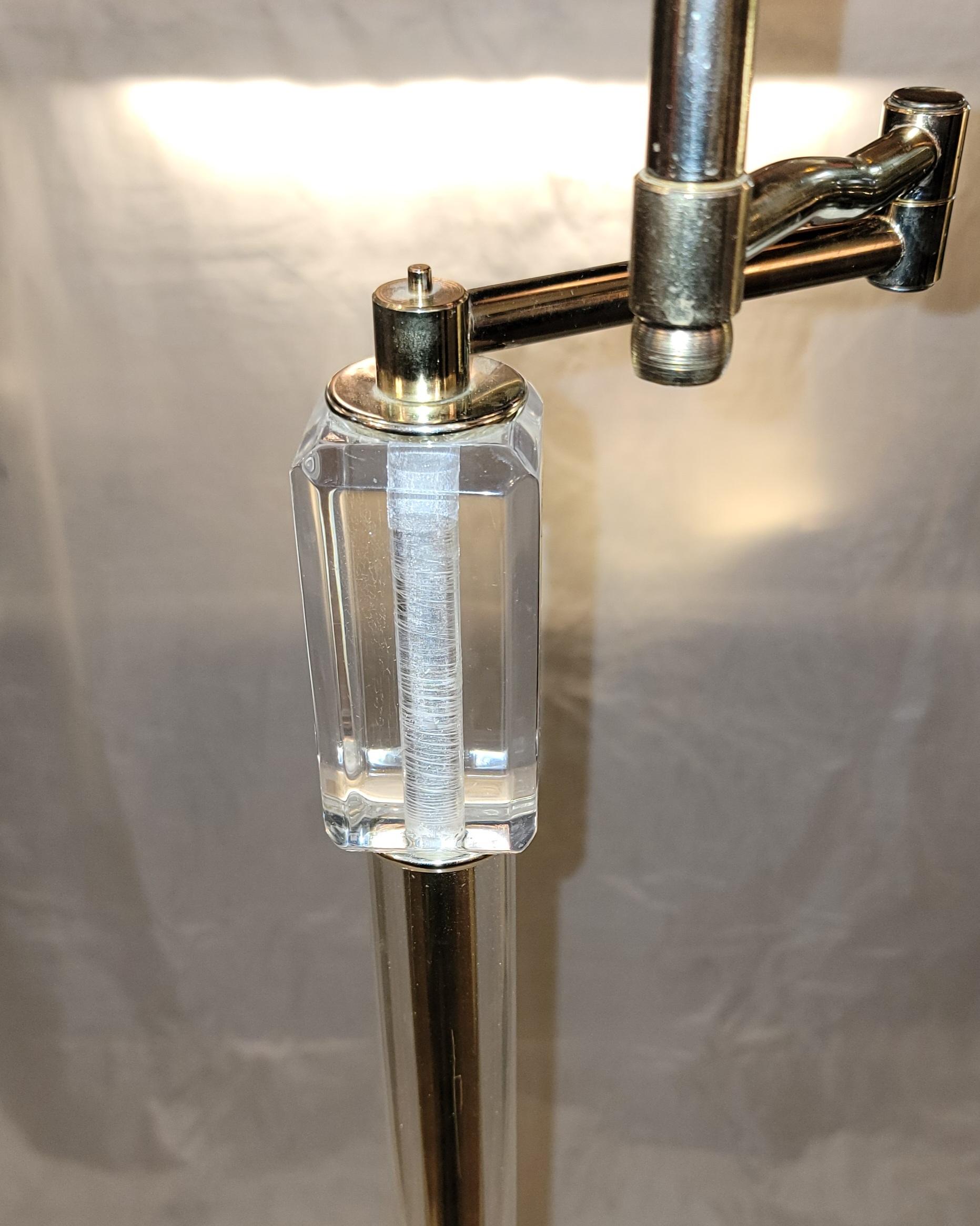 Italian Brass and Lucite Floor Lamp With Table Attached For Sale 1
