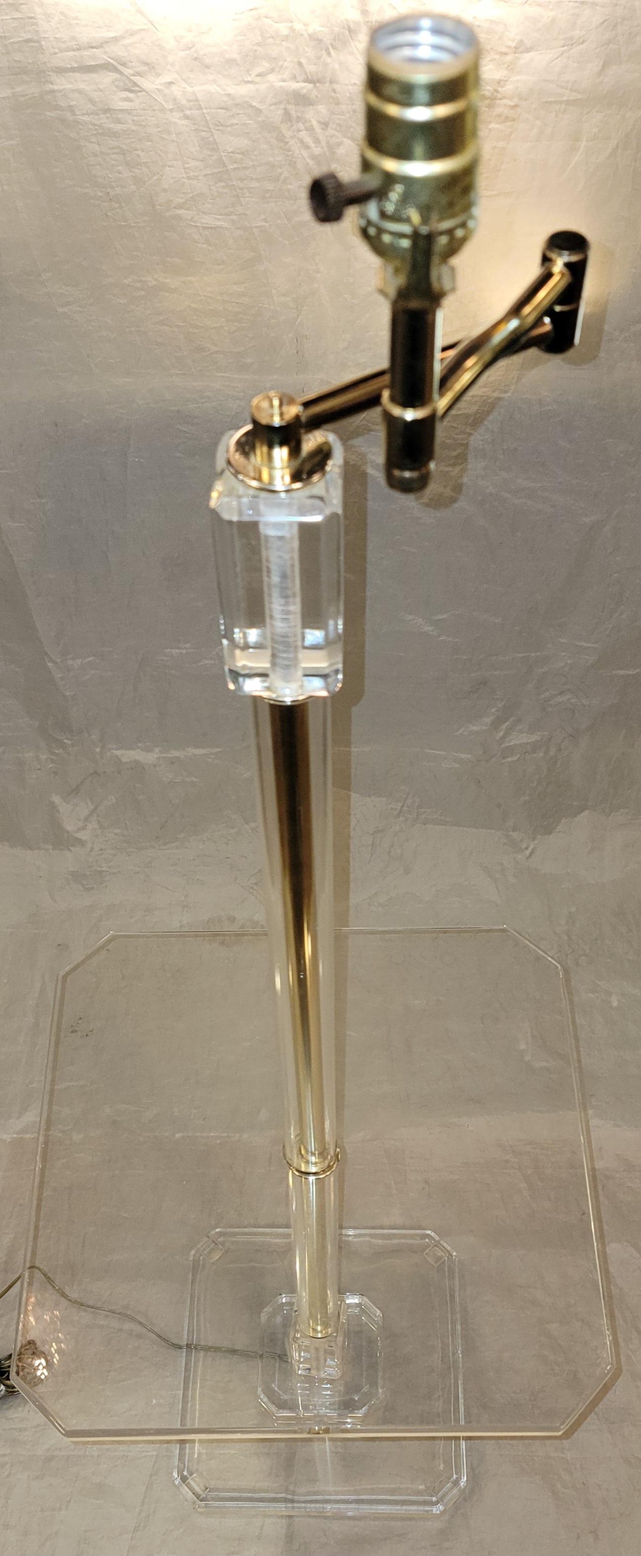 Italian Brass and Lucite Floor Lamp With Table Attached For Sale 2